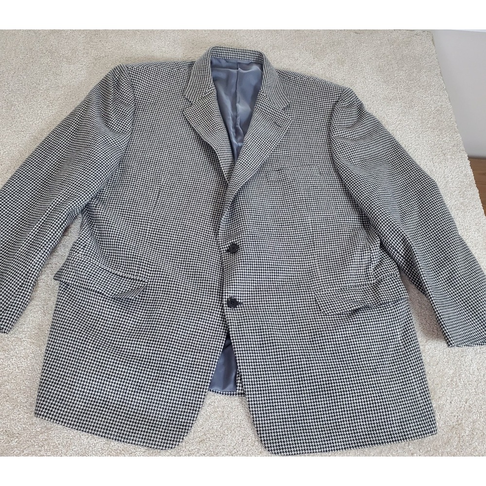 Hickey Freeman Sport Coat Size 48R Black White Houndstooth Wool Cashmere Blend - Picture 3 of 14